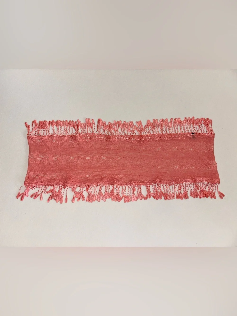Coral Lace Infinity Fringe Scarf Boho Coquette